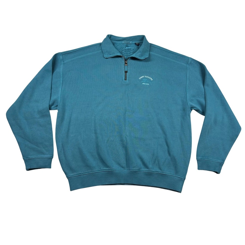 Tommy Bahama 1/4 Zip Sweatshirt Mens XL Pullover Relax Teal Tropical Preppy